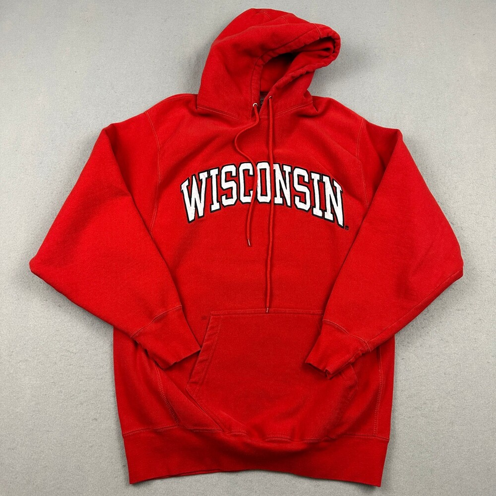 Wisconsin Badgers Hoodie Men Extra Large Red Solid Steve & Barry's Spell Out *